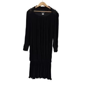 Virginie Paris Pleated Drop Waist Midi Dress Large READ Black Whimsigoth Grunge